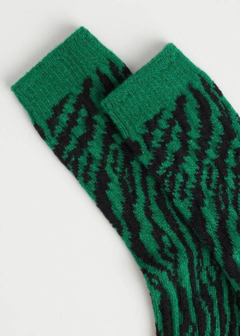 Calzedonia Animal Print Cashmere Kurzes Socken Damen Grün | DE1859HK