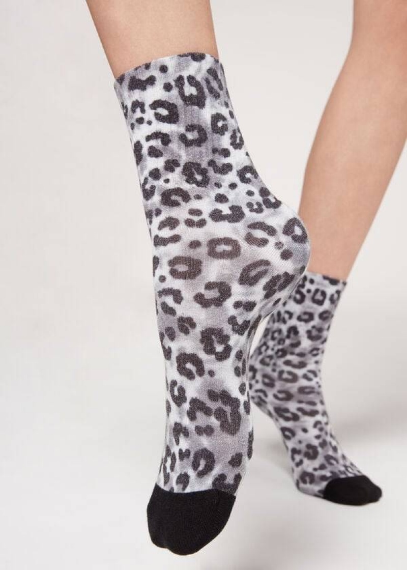 Calzedonia Animal Print Kurzes Socken Damen Silber | DE1855SO