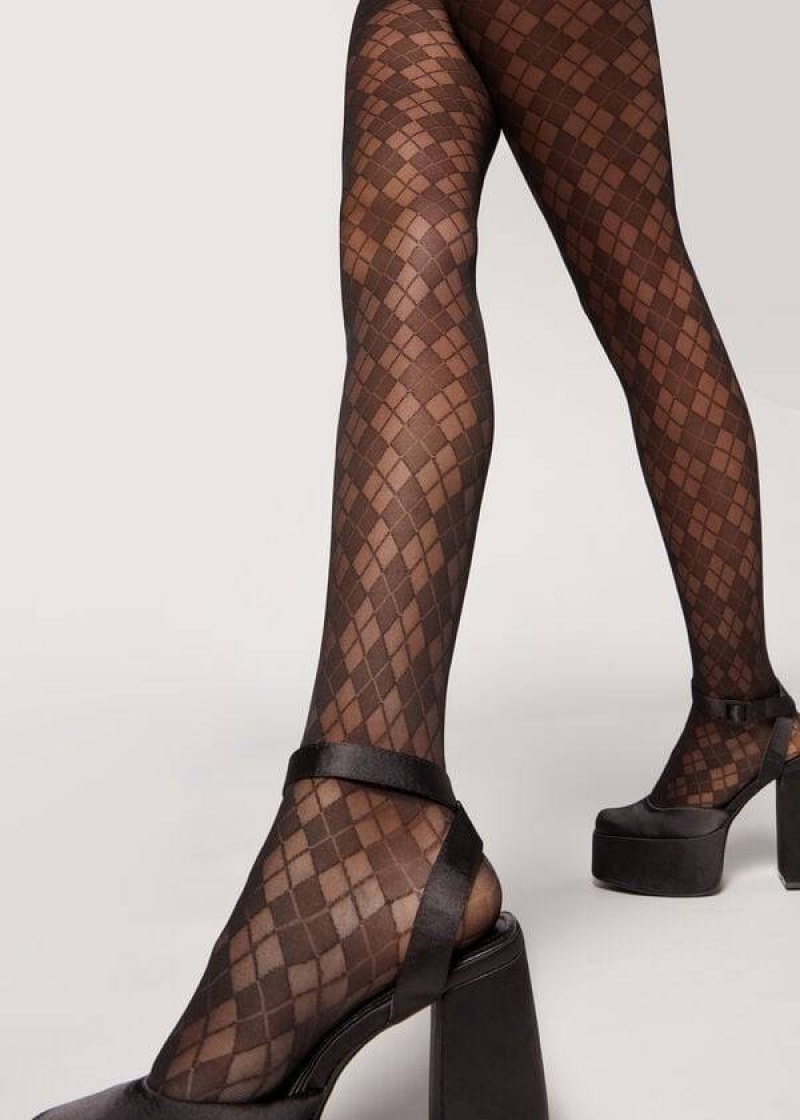 Calzedonia Argyle 50 Denier Sheer Patterned Strumpfhose Damen Schwarz | DE3105RW