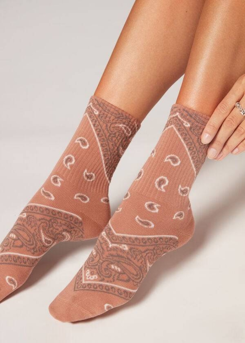 Calzedonia Bandana Pattern Kurzes Socken Damen Beige | DE1843MA