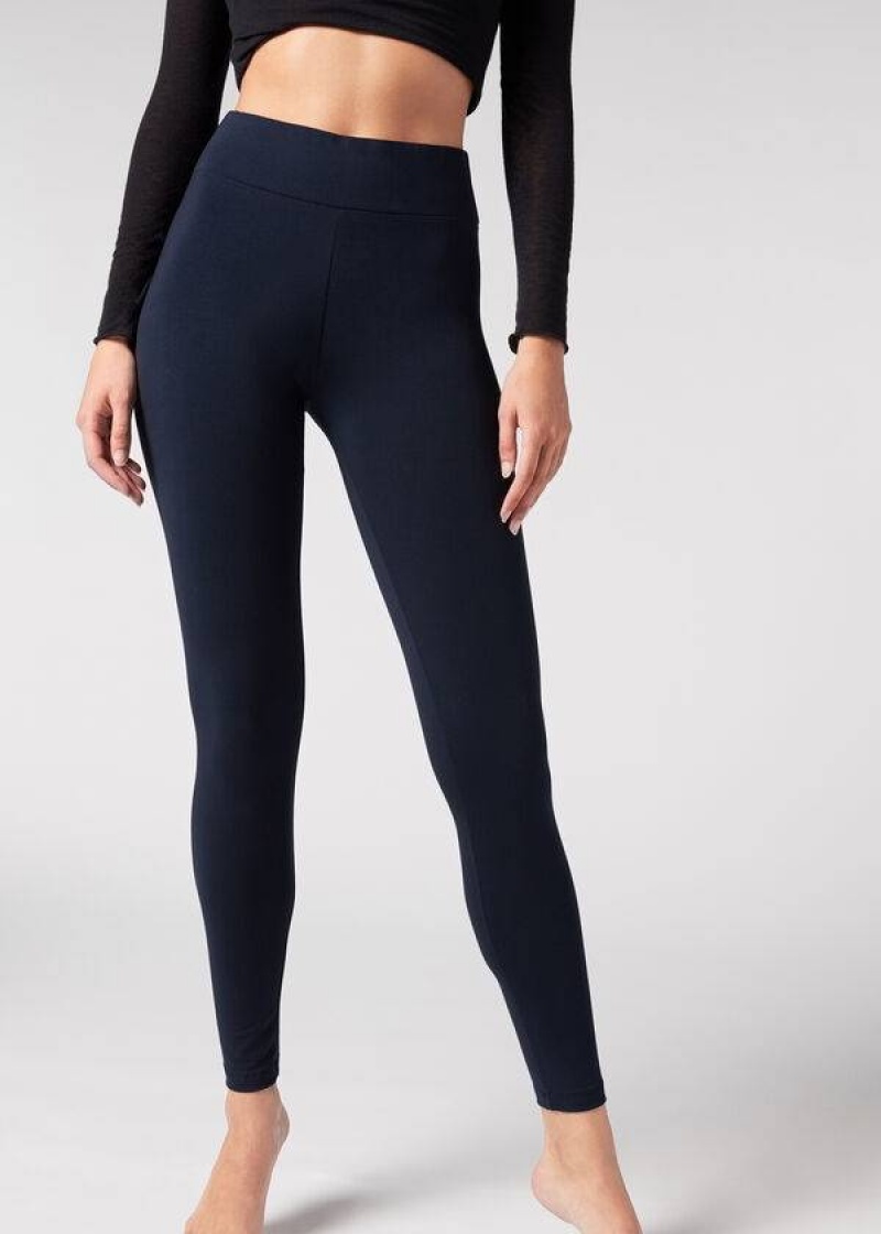 Calzedonia Baumwoll Leggings Damen Blau | DE1553CE