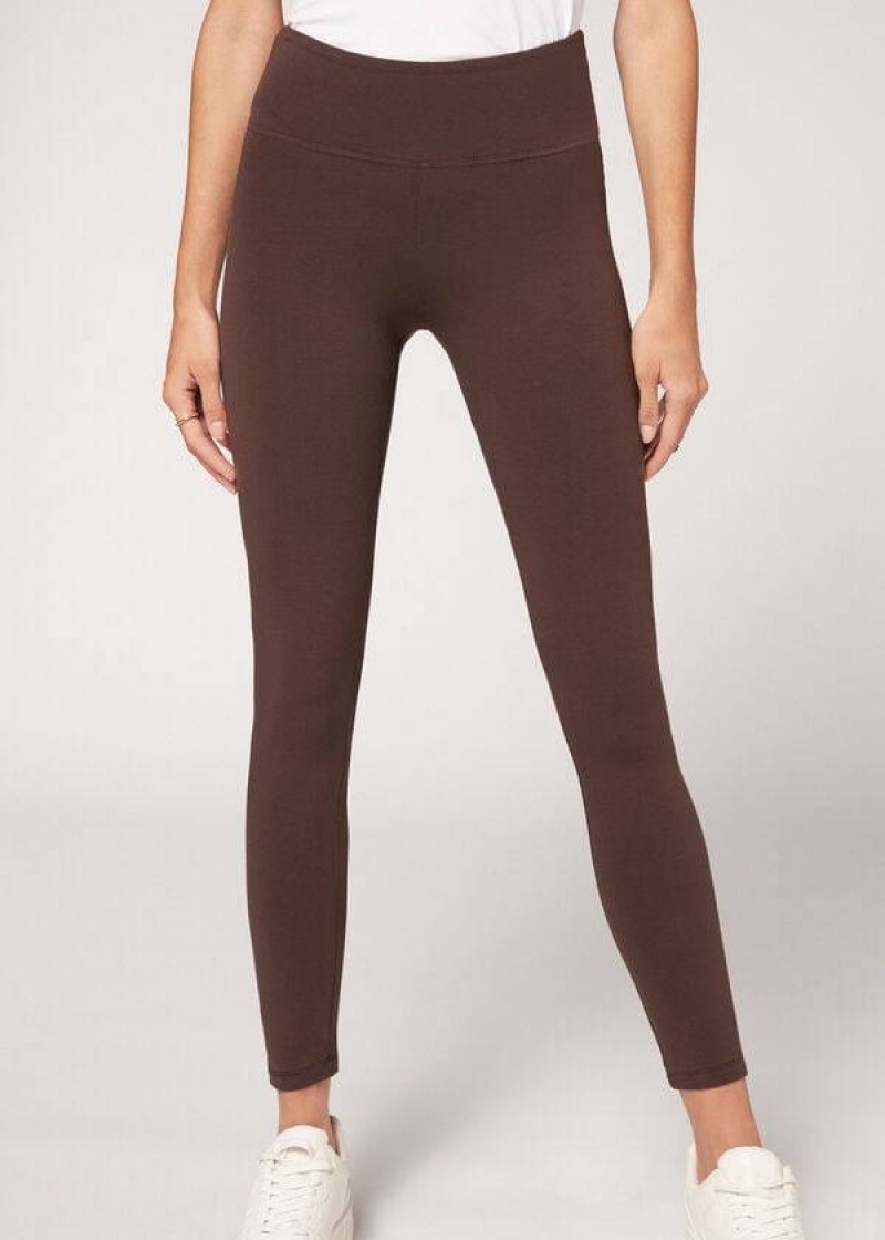 Calzedonia Baumwoll Leggings Damen Braun | DE1551ZG