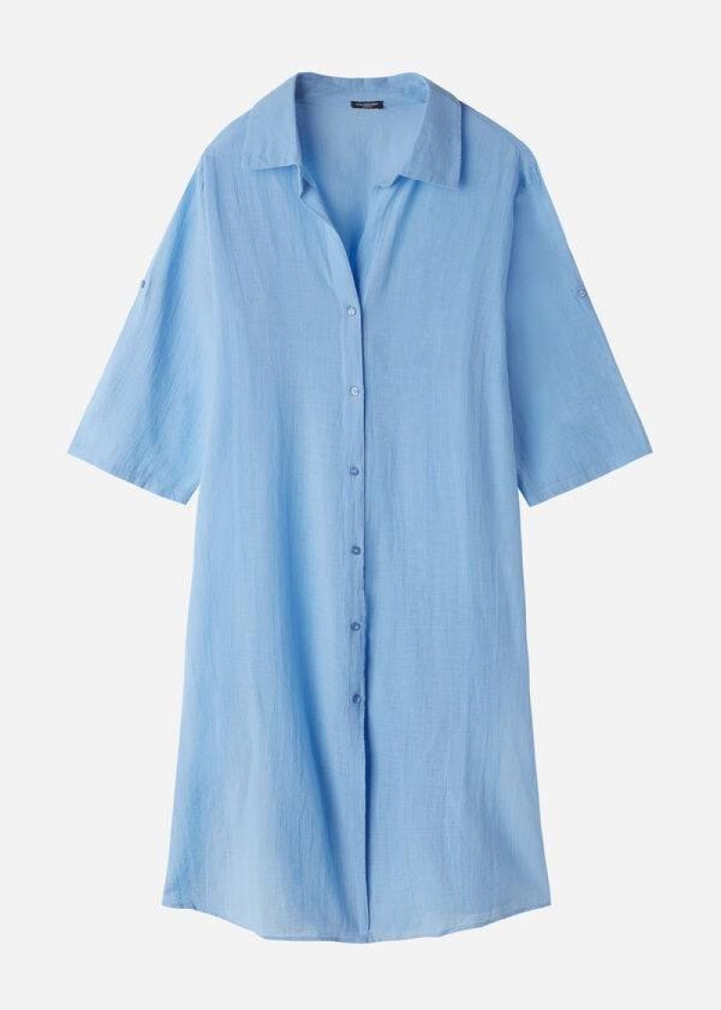 Calzedonia Baumwoll Maxi Shirt Cover-Ups Damen Blau | DE2122LH