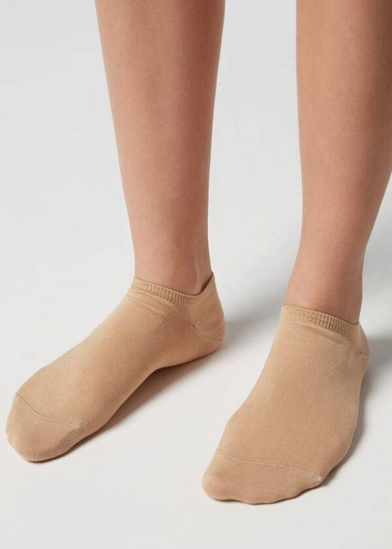 Calzedonia Baumwoll No-Show rosa Socken Damen Braun Beige | DE1905PQ