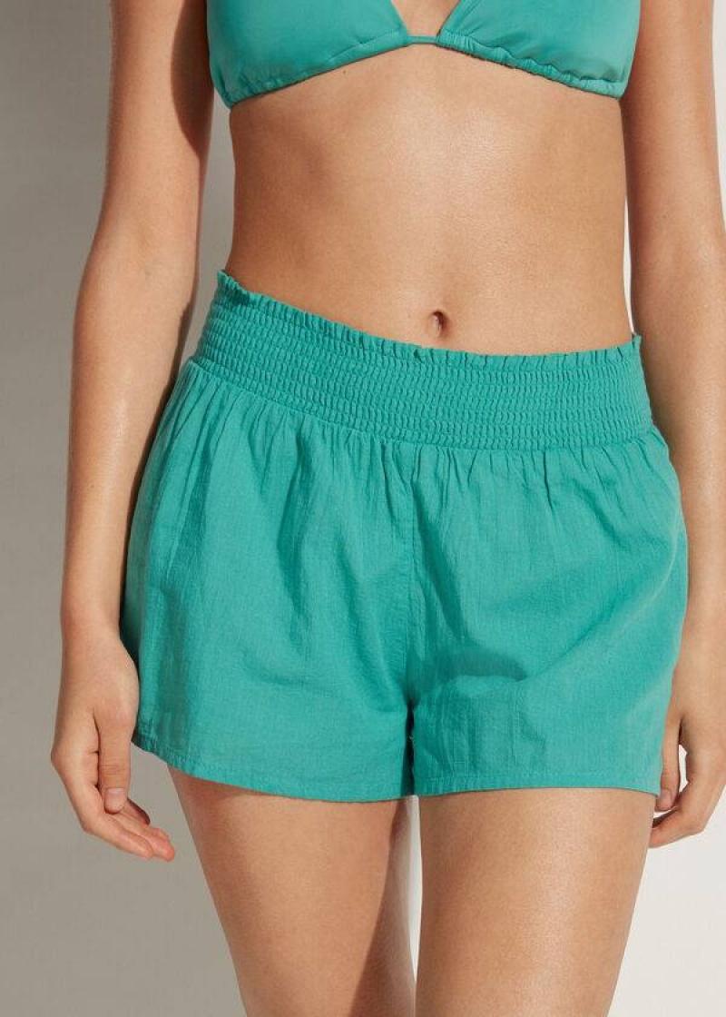 Calzedonia Baumwoll Shorts Cover-Ups Damen Türkis | DE2072XF