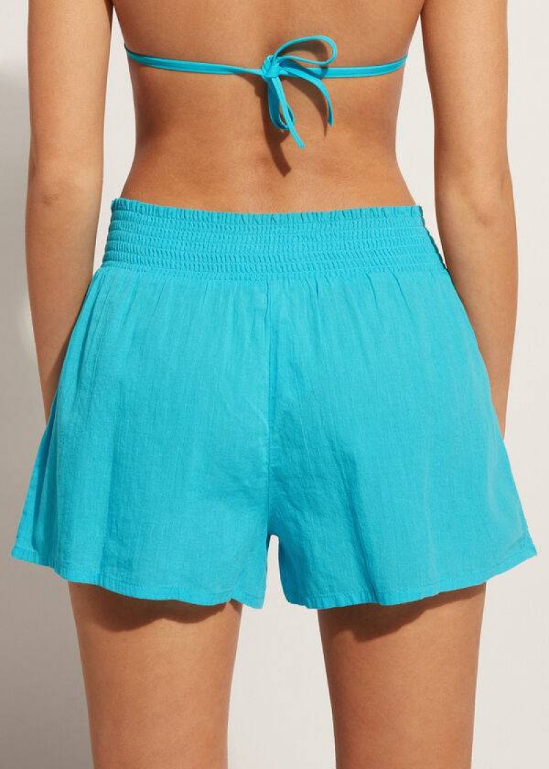 Calzedonia Baumwoll Shorts Cover-Ups Damen Türkis Grün | DE2064DN