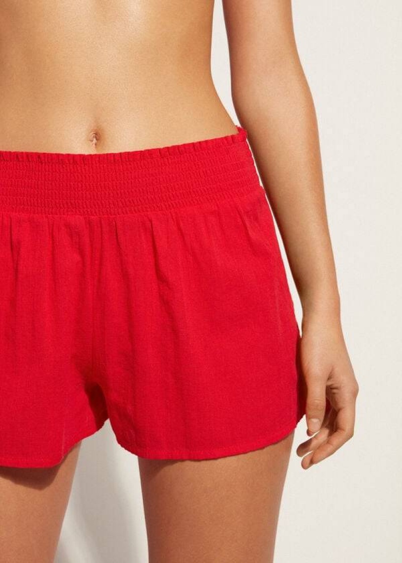 Calzedonia Baumwoll Shorts Sexy Cover-Ups Damen Rot | DE2063SO