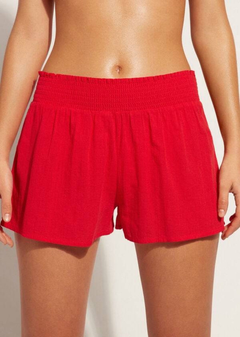 Calzedonia Baumwoll Shorts Sexy Cover-Ups Damen Rot | DE2063SO