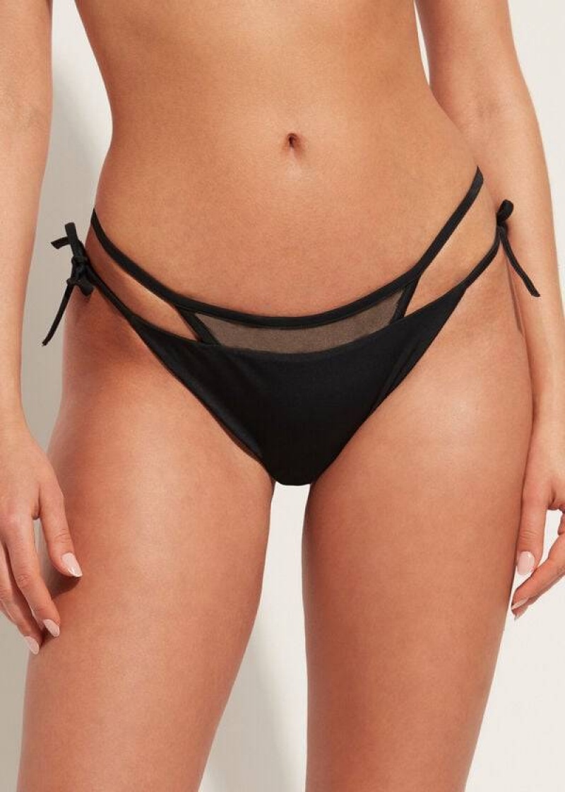 Calzedonia Brazilian String Tokyo Bikinihosen Damen Schwarz | DE2849EX