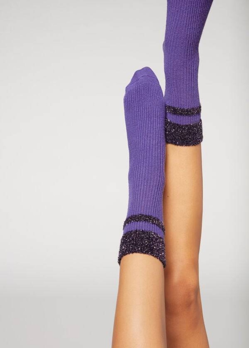 Calzedonia Cashmere Kurzes with Glitter Trim Socken Damen Lila | DE1834JJ