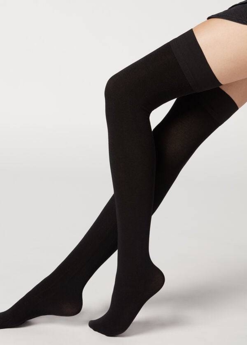 Calzedonia Cashmere Thigh-Highs Stockings Damen Schwarz | DE2930AP