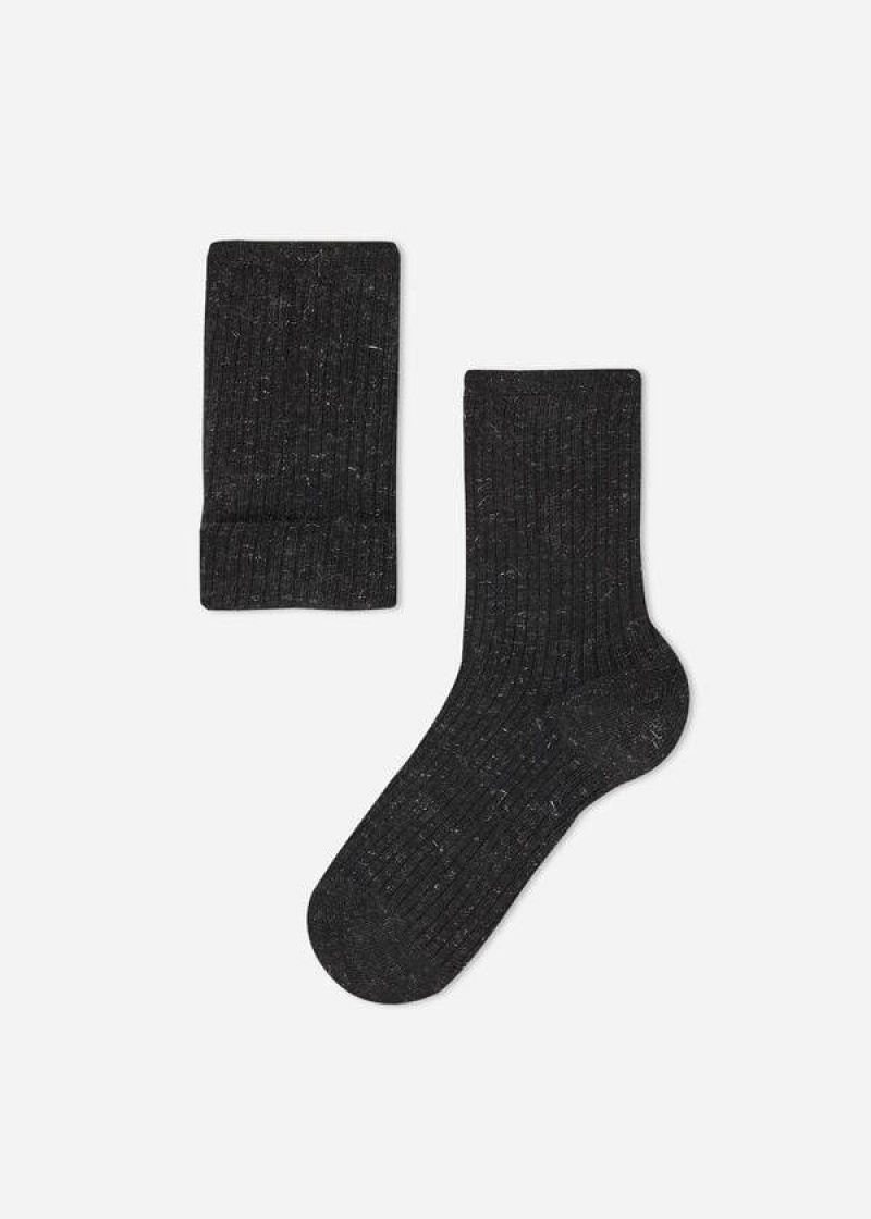 Calzedonia Cashmere and Glitter Kurzes Socken Kinder Schwarz | DE1104GL