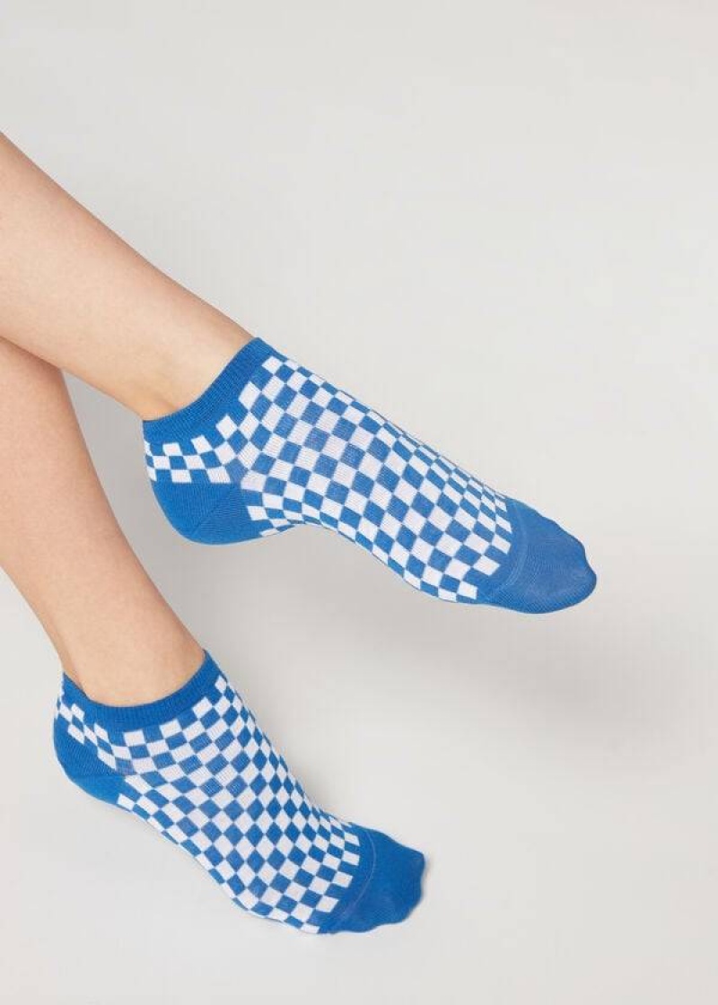 Calzedonia Checkered No-Show Socken Damen Blau | DE1923WY