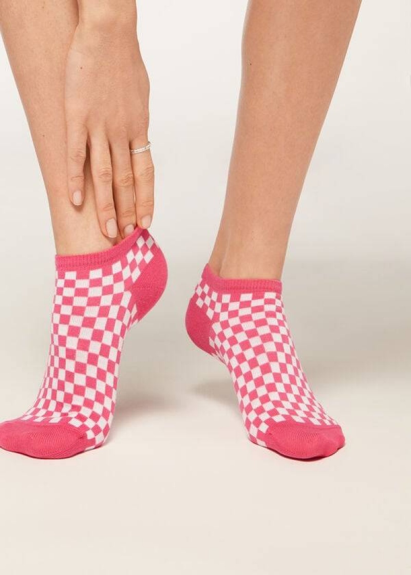 Calzedonia Checkered No-Show Socken Damen Rosa | DE1919BC