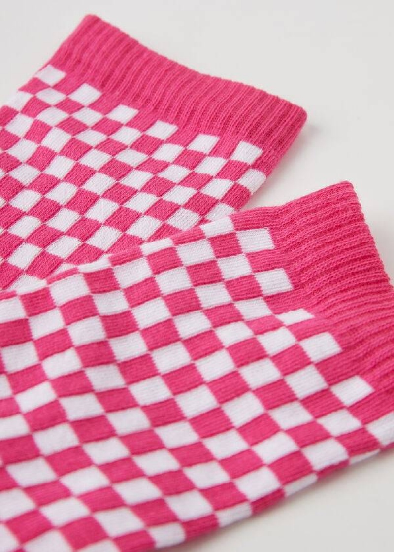 Calzedonia Checkered Pattern Kurzes Socken Damen Rosa | DE1827PQ