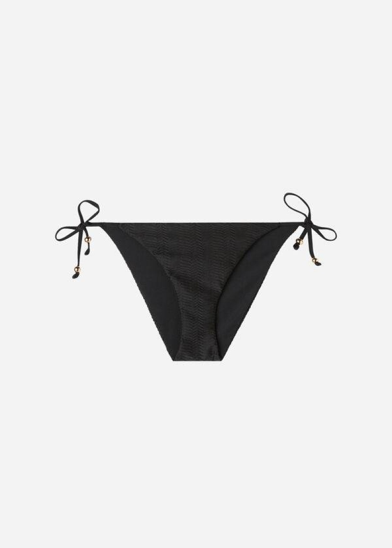 Calzedonia Chevron String Casablanca Bikinihosen Damen Schwarz | DE2835HK