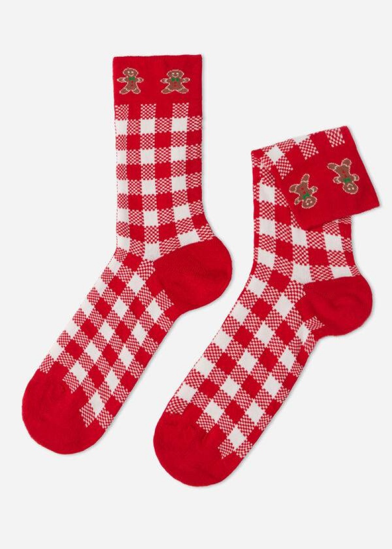 Calzedonia Christmas Series Kurzes Crew Socken Herren Rot Weiß | DE1396XF