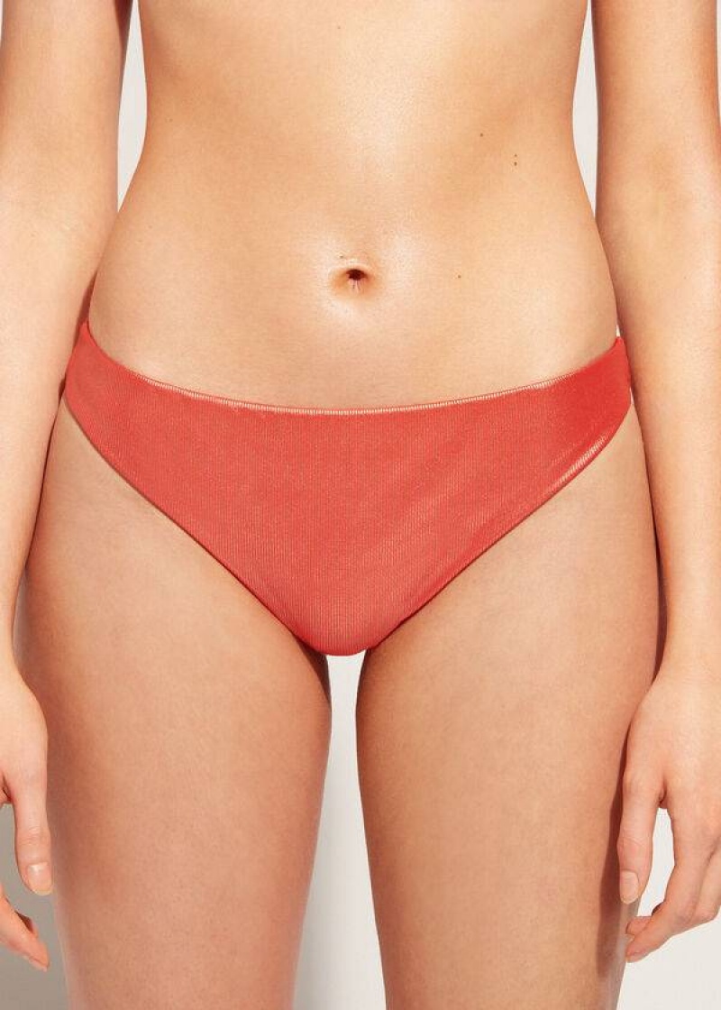 Calzedonia Coated-Effect Antigua Bikinihosen Damen Koralle Orange | DE2829CE