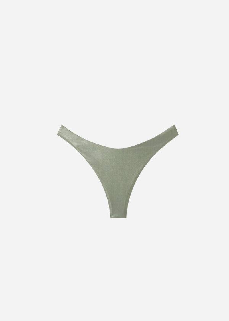 Calzedonia Coated-Effect High-Cut Brazilian Antigua Bikinihosen Damen Grün | DE2828VD