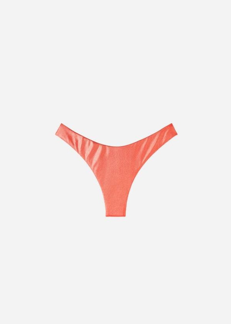 Calzedonia Coated-Effect High-Cut Brazilian Antigua Bikinihosen Damen Koralle Orange | DE2827BC