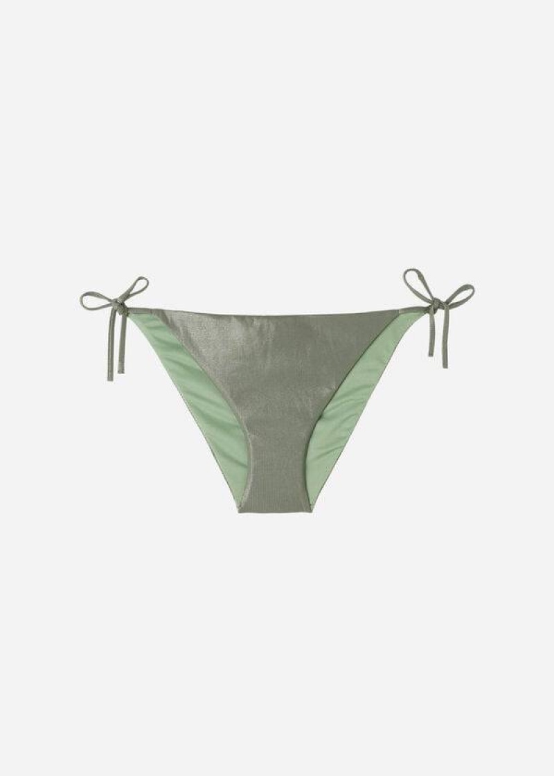 Calzedonia Coated-Effect String Antigua Bikinihosen Damen Grün | DE2826NB