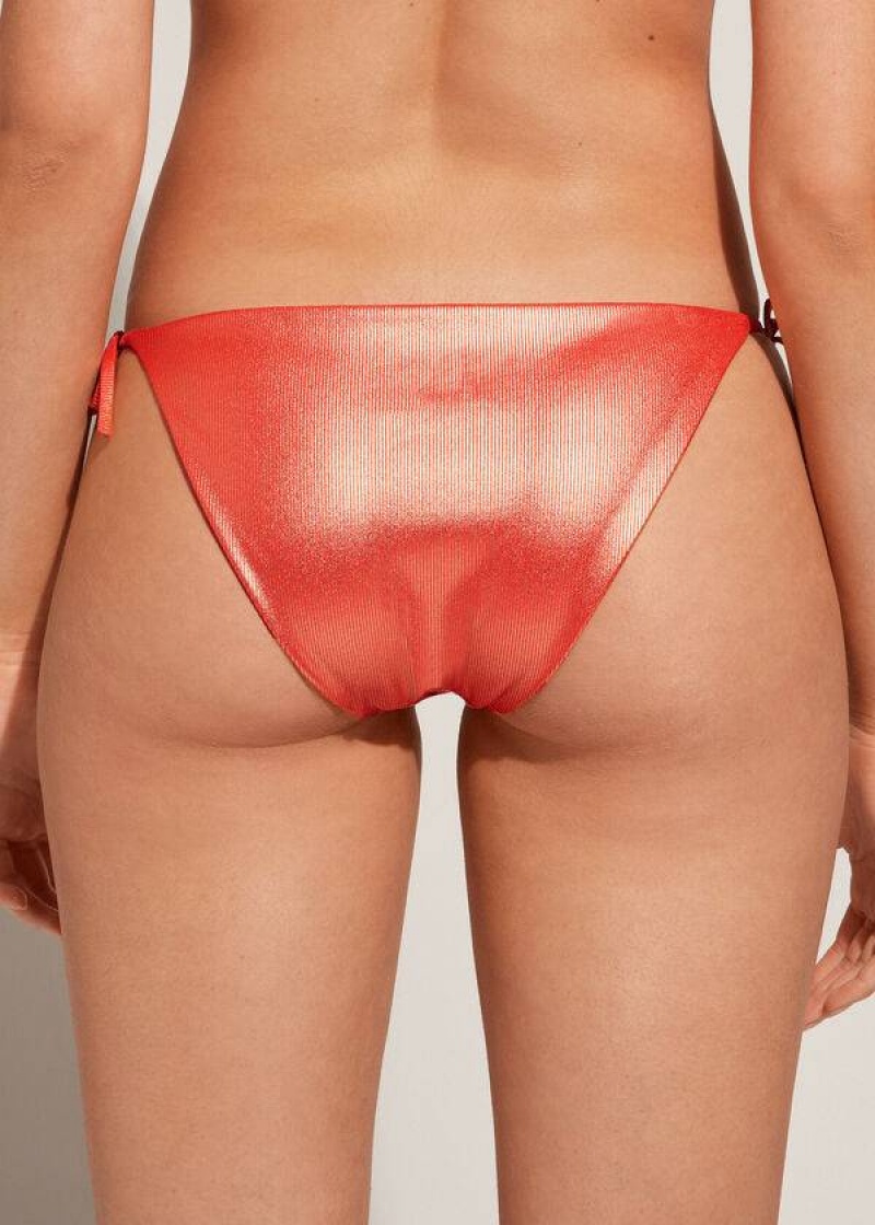 Calzedonia Coated-Effect String Antigua Bikinihosen Damen Koralle Orange | DE2825MA