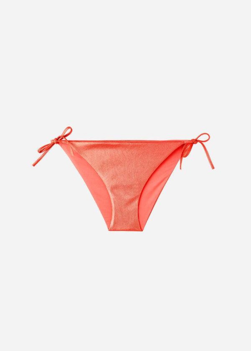 Calzedonia Coated-Effect String Antigua Bikinihosen Damen Koralle Orange | DE2825MA