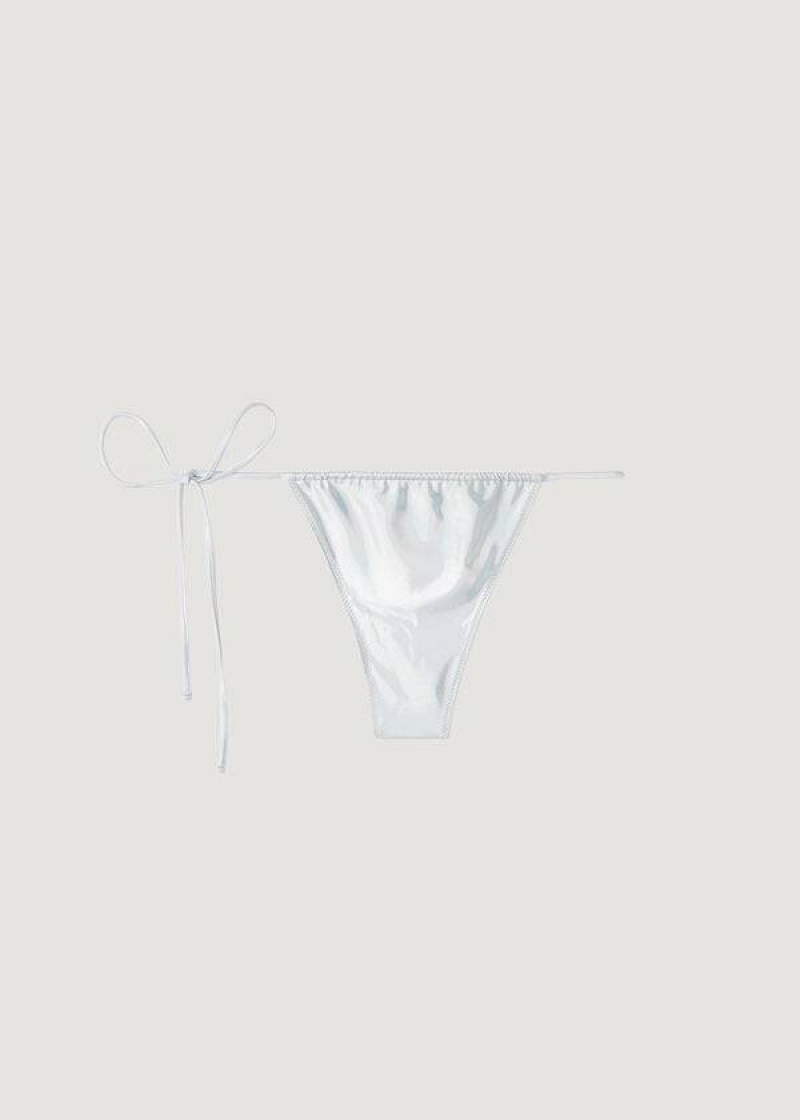 Calzedonia Coated-Effect String Tanga Daytona Bikinihosen Damen Silber | DE2824QZ