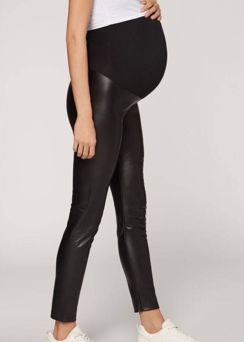 Calzedonia Coated Thermal Maternity Leggings Damen Schwarz | DE1561RW