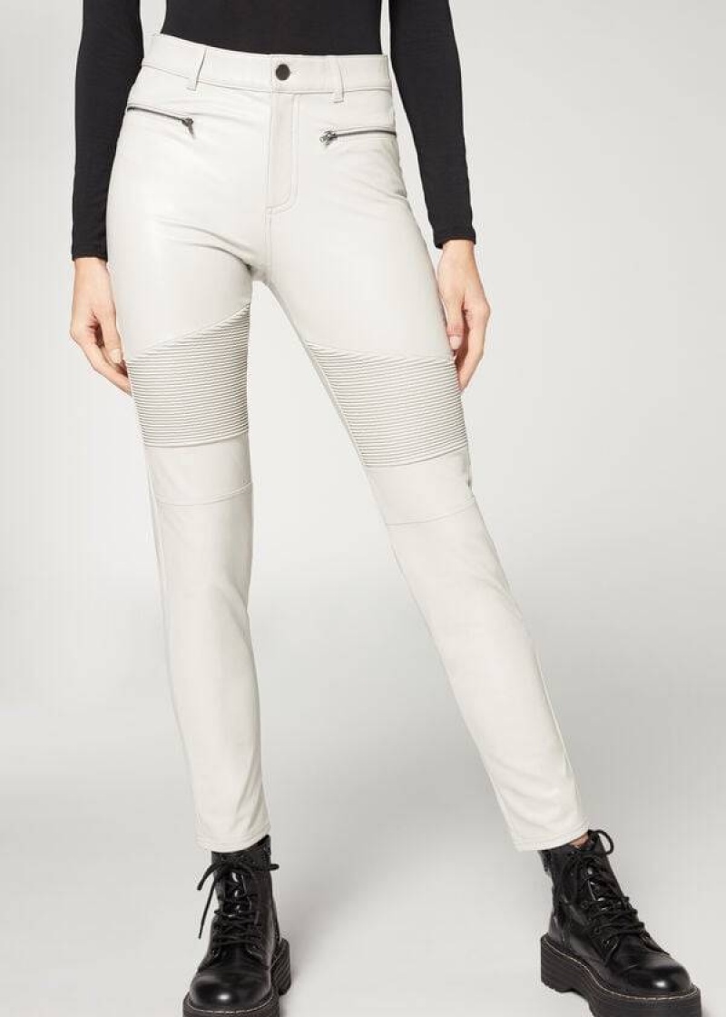 Calzedonia Coated Thermal Schlank Biker Leggings Damen Weiß | DE1560EX