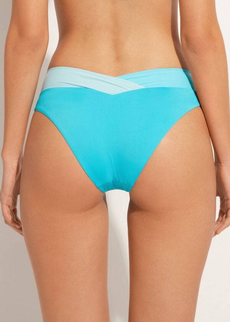 Calzedonia Color Block Azzorre Bikinihosen Damen Türkis Grün | DE2821RW