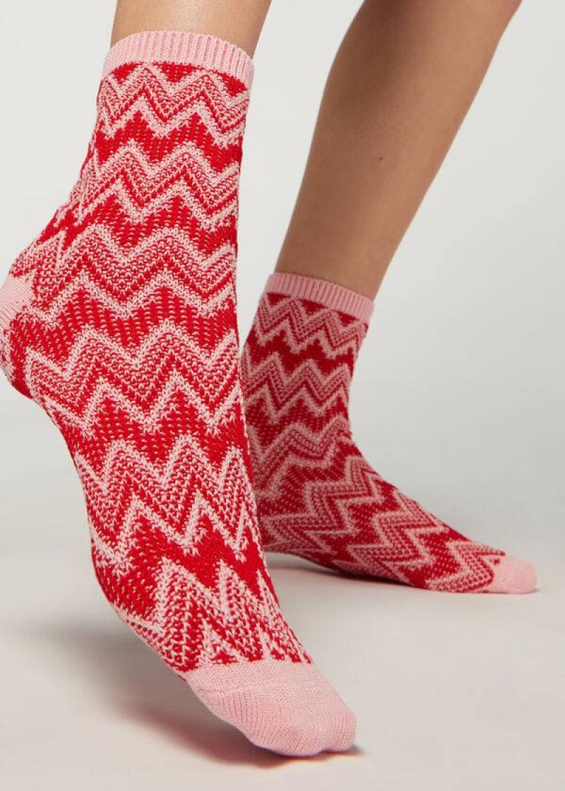 Calzedonia Colorful Chevron Motif Kurzes Socken Damen Rot | DE1810LH