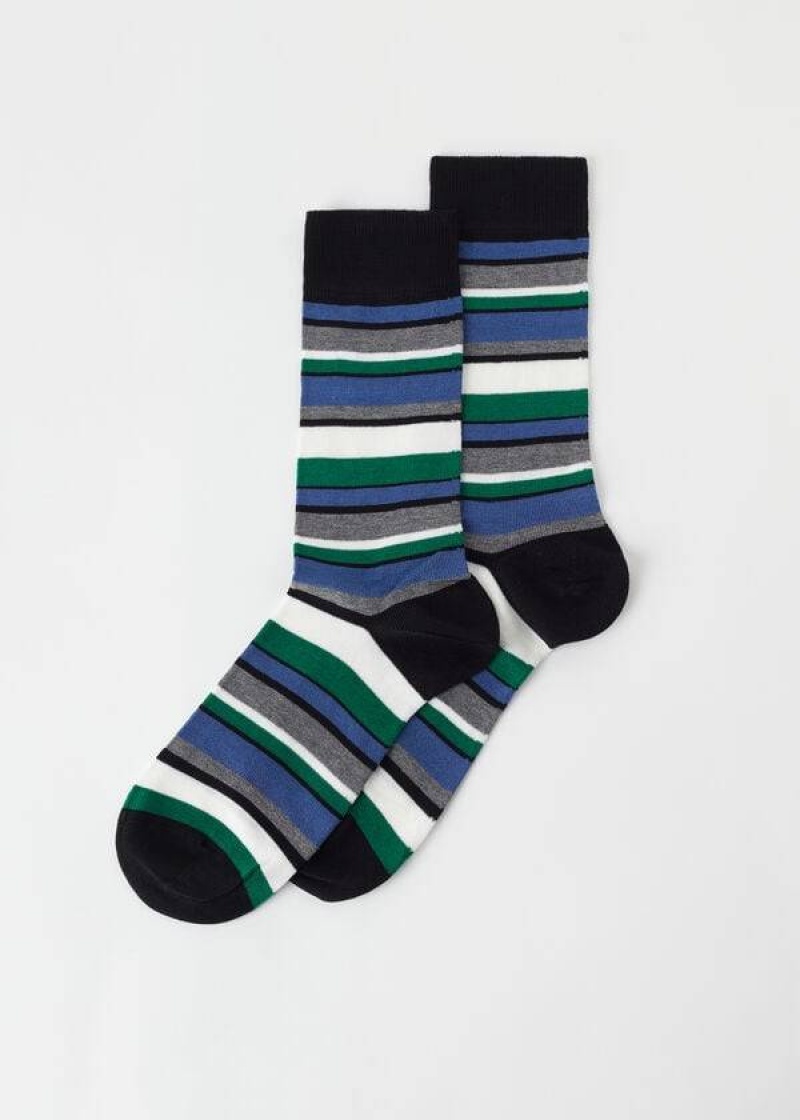 Calzedonia Colorful Gestreift Crew Socken Herren Schwarz | DE1324QZ