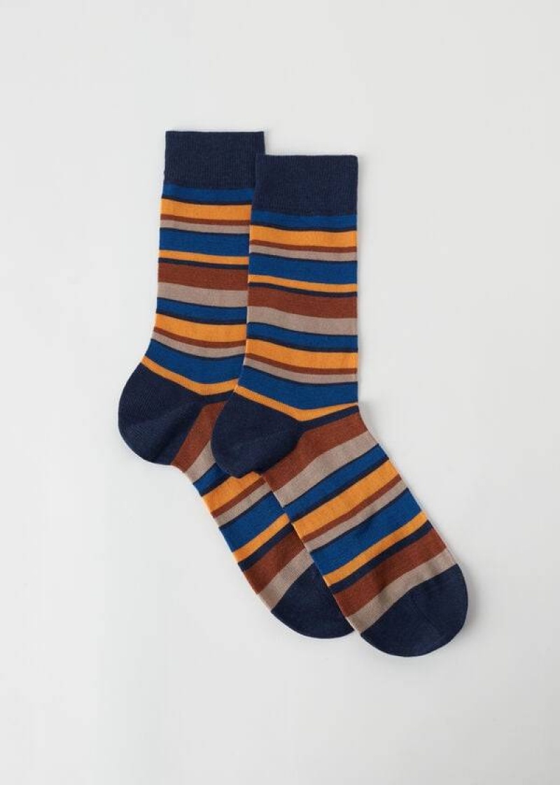 Calzedonia Colorful Gestreift Crew Socken Herren Blau Gelb | DE1323MA