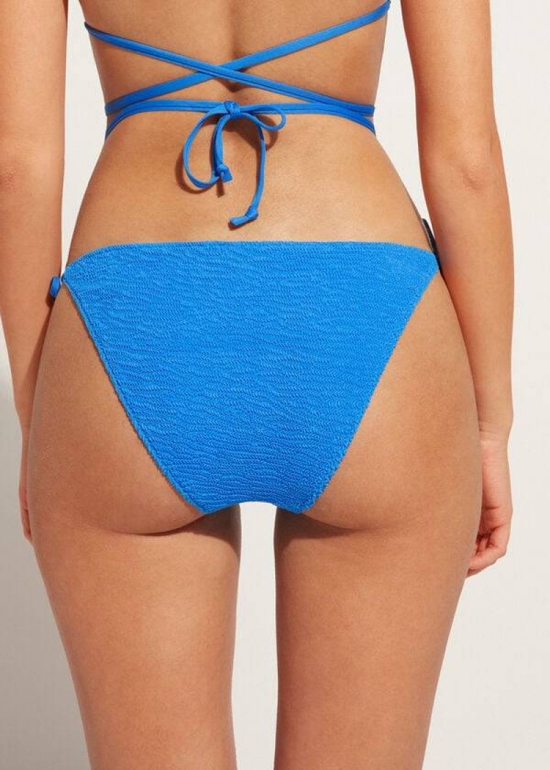 Calzedonia Crinkled String San Diego Bikinihosen Damen Blau | DE2814AP