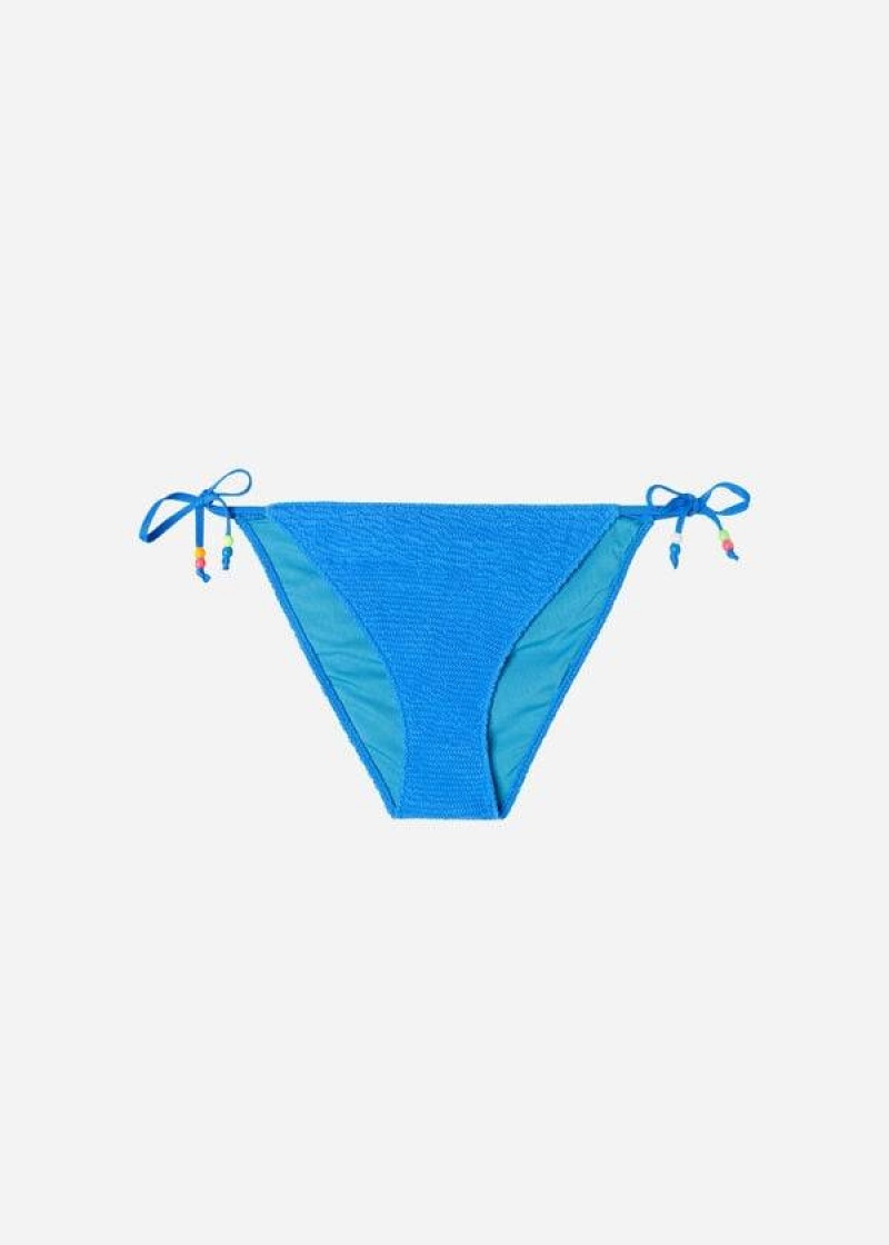 Calzedonia Crinkled String San Diego Bikinihosen Damen Blau | DE2814AP