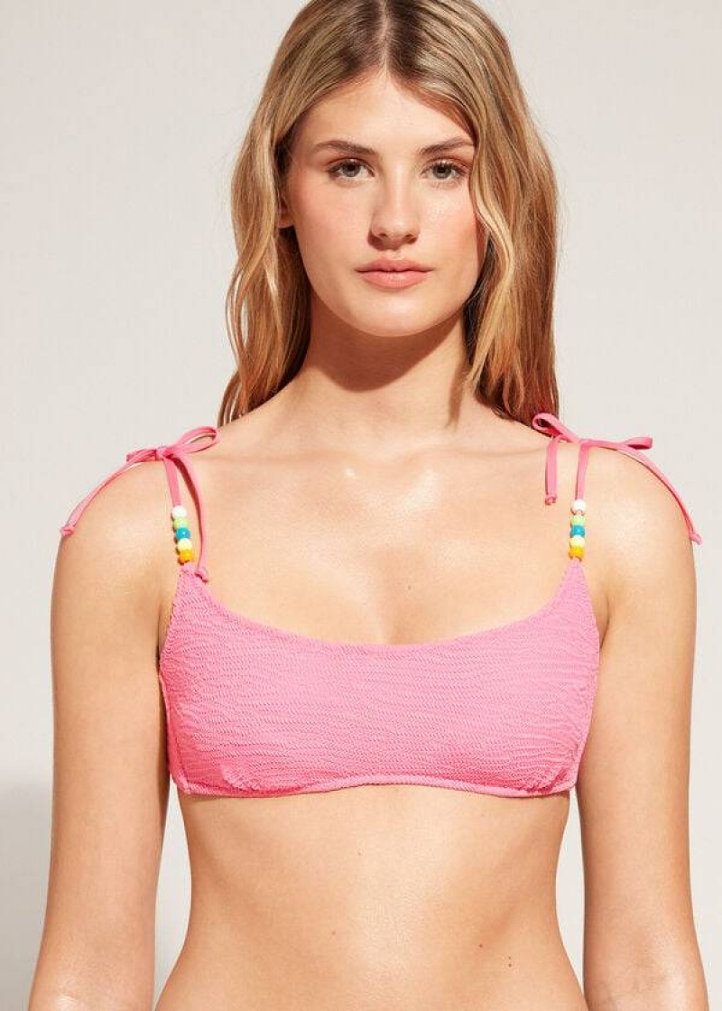 Calzedonia Crinkled Tank-Stylen San Diego Bikinioberteile Damen Rosa | DE2488ZG