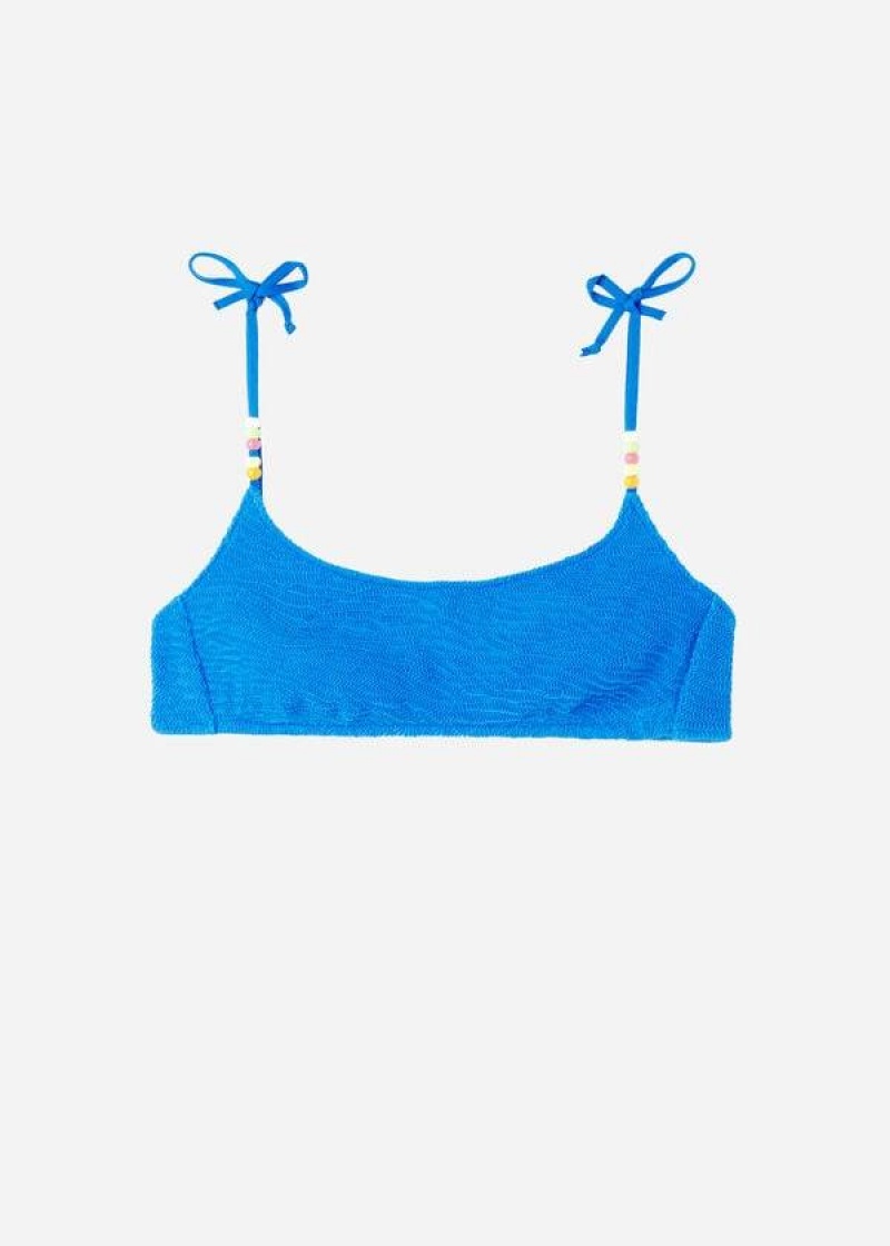 Calzedonia Crinkled Tank-Stylen San Diego Bikinioberteile Damen Blau | DE2487XF