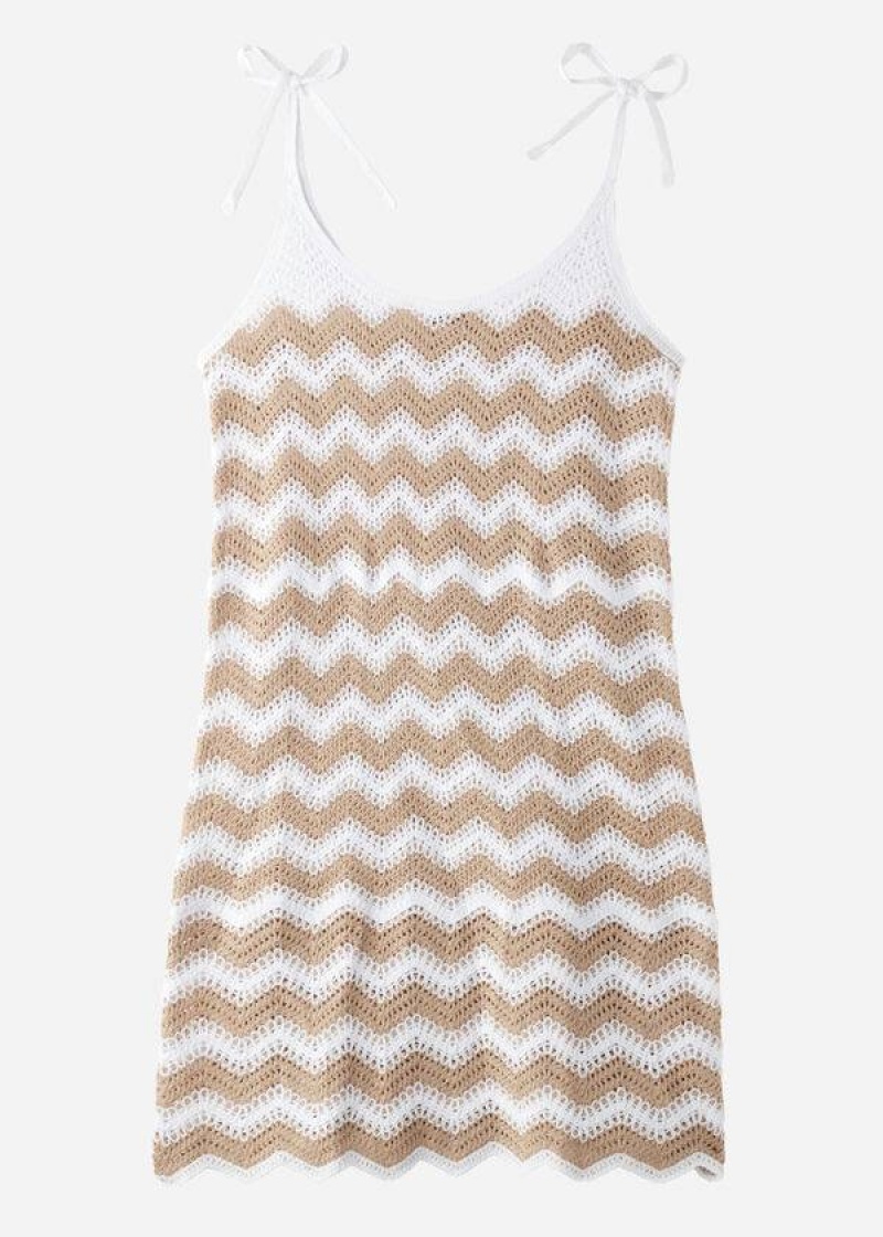 Calzedonia Crochet Kleider with Chevron Motif Cover-Ups Damen Weiß Beige | DE2119HK