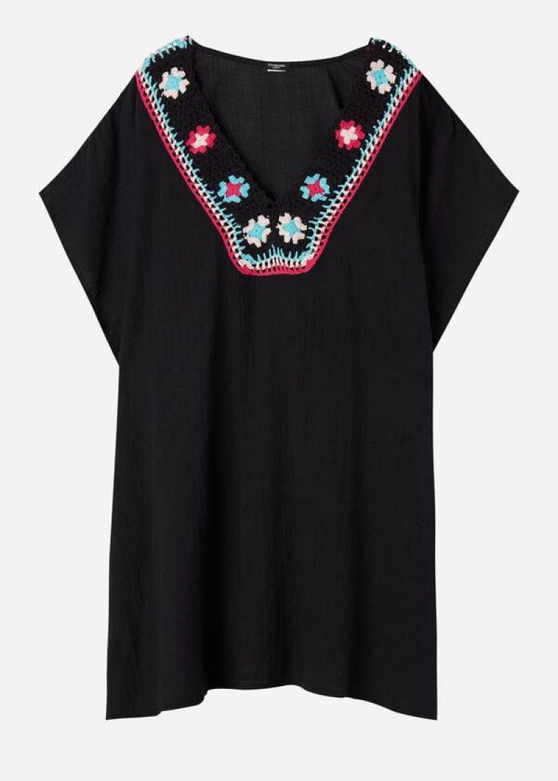 Calzedonia Crochet Neckline Kaftan Cover-Ups Damen Schwarz | DE2117FM