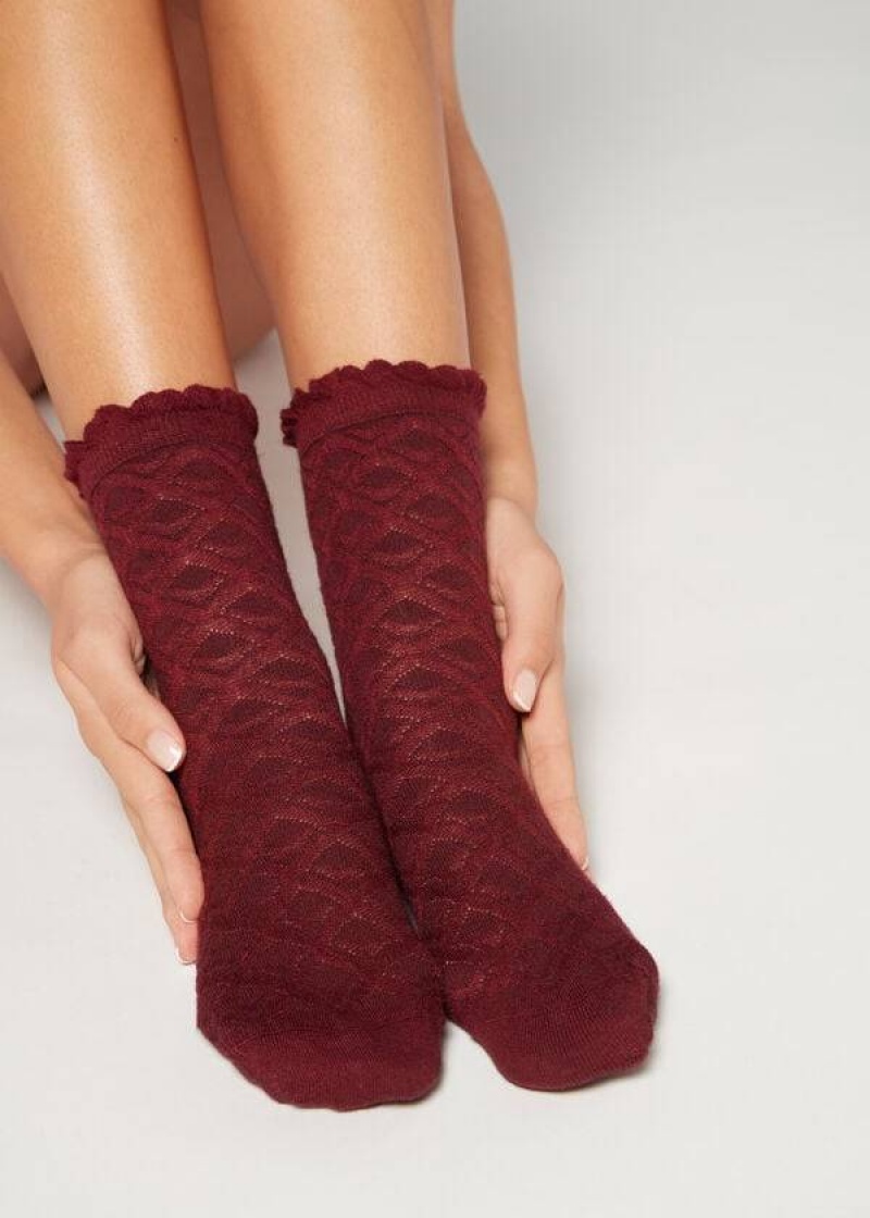 Calzedonia Diamond-Pattern Cashmere Kurzes Socken Damen Rot | DE1778DN