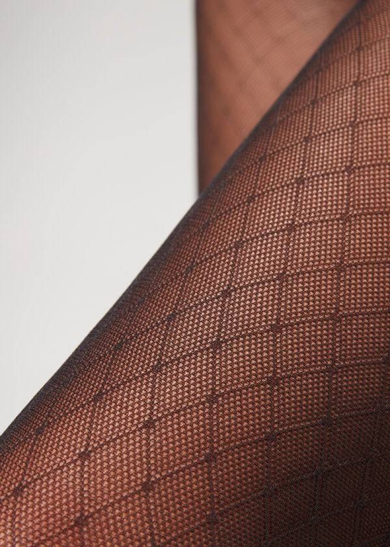 Calzedonia Diamond Motif Mesh Patterned Strumpfhose Damen Schwarz | DE3099PQ