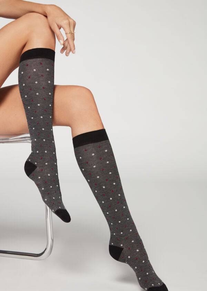 Calzedonia Dot-Pattern Long Socken Damen Grau | DE1952TV