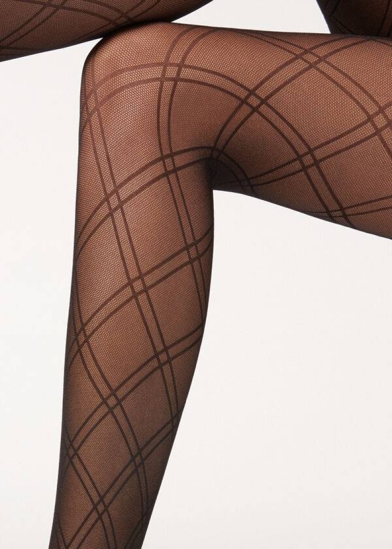 Calzedonia Double Diamond Motif Fishnet Patterned Strumpfhose Damen Schwarz | DE3096DN