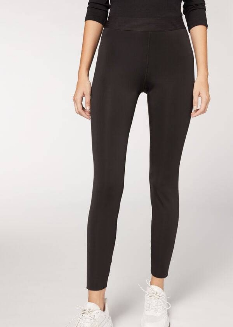 Calzedonia Double Faced Plush Leggings Damen Schwarz | DE1549KI