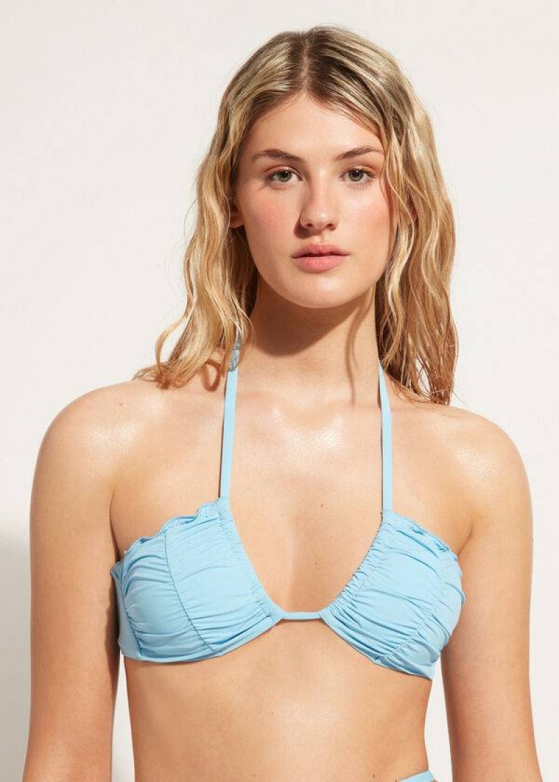 Calzedonia Drawstring Bandeau Islamorada Bikinioberteile Damen Blau | DE2480WY