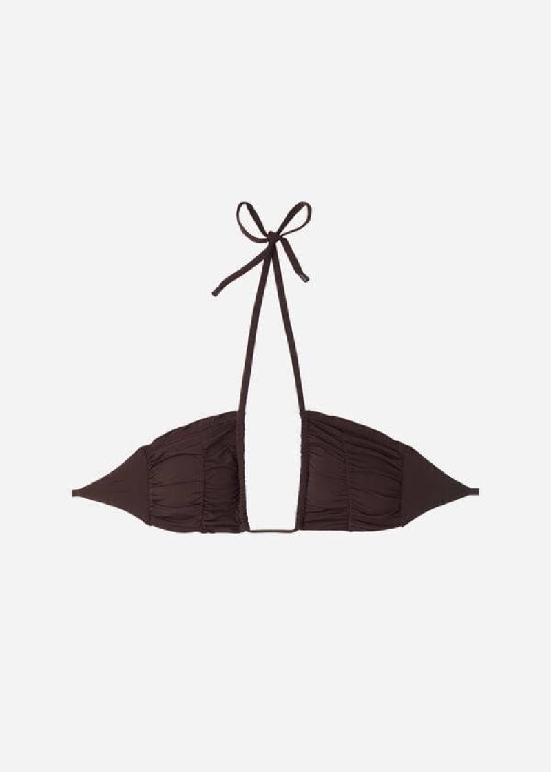 Calzedonia Drawstring Bandeau Islamorada Bikinioberteile Damen Kaffee Braun | DE2479EX