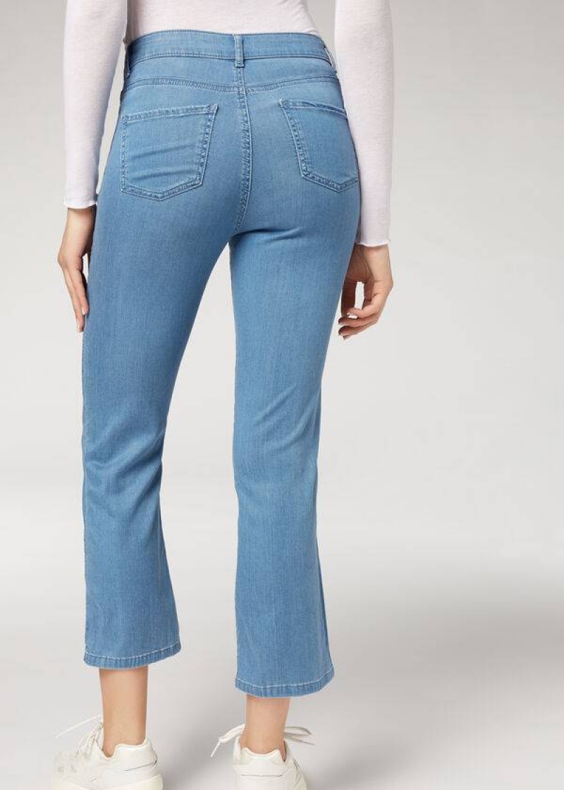 Calzedonia Eco Light Flared Cropped Denim Jeans Damen Blau | DE1621SO