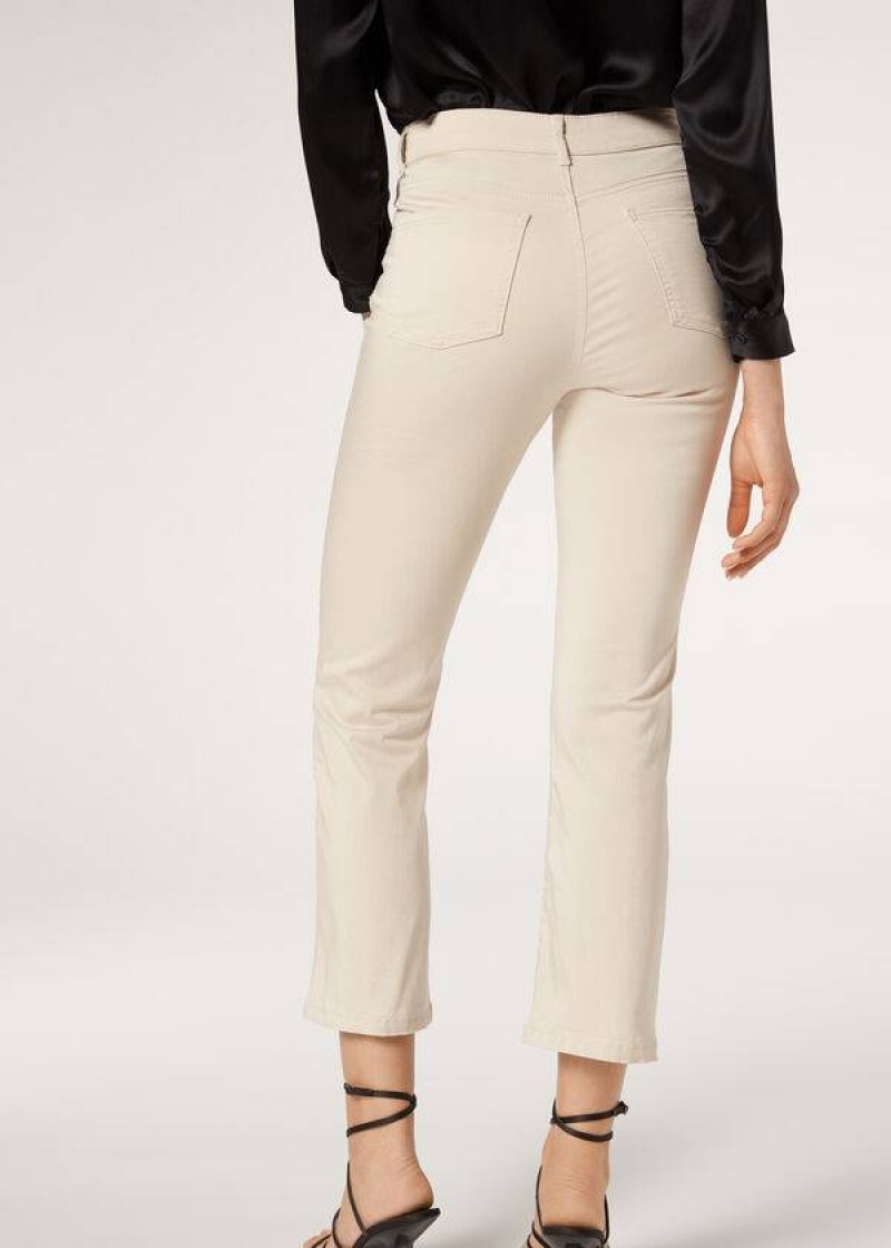 Calzedonia Eco Light Flared Cropped Denim Jeans Damen Braun Beige | DE1619PQ