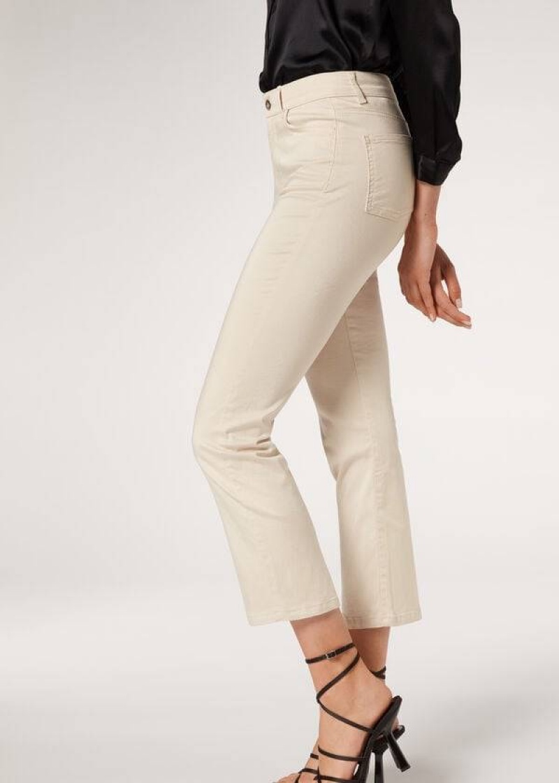 Calzedonia Eco Light Flared Cropped Denim Jeans Damen Braun Beige | DE1619PQ